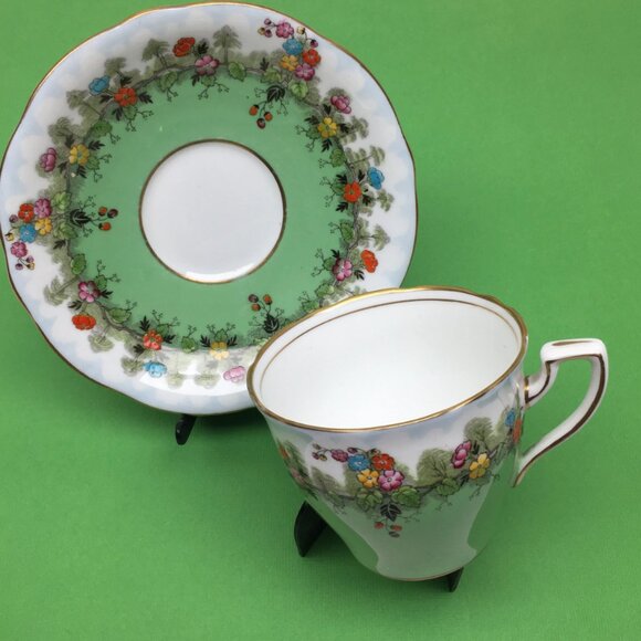 Ansley cup and saucer green bone of china made in England vintage from the 50's - Picture 4 of 6